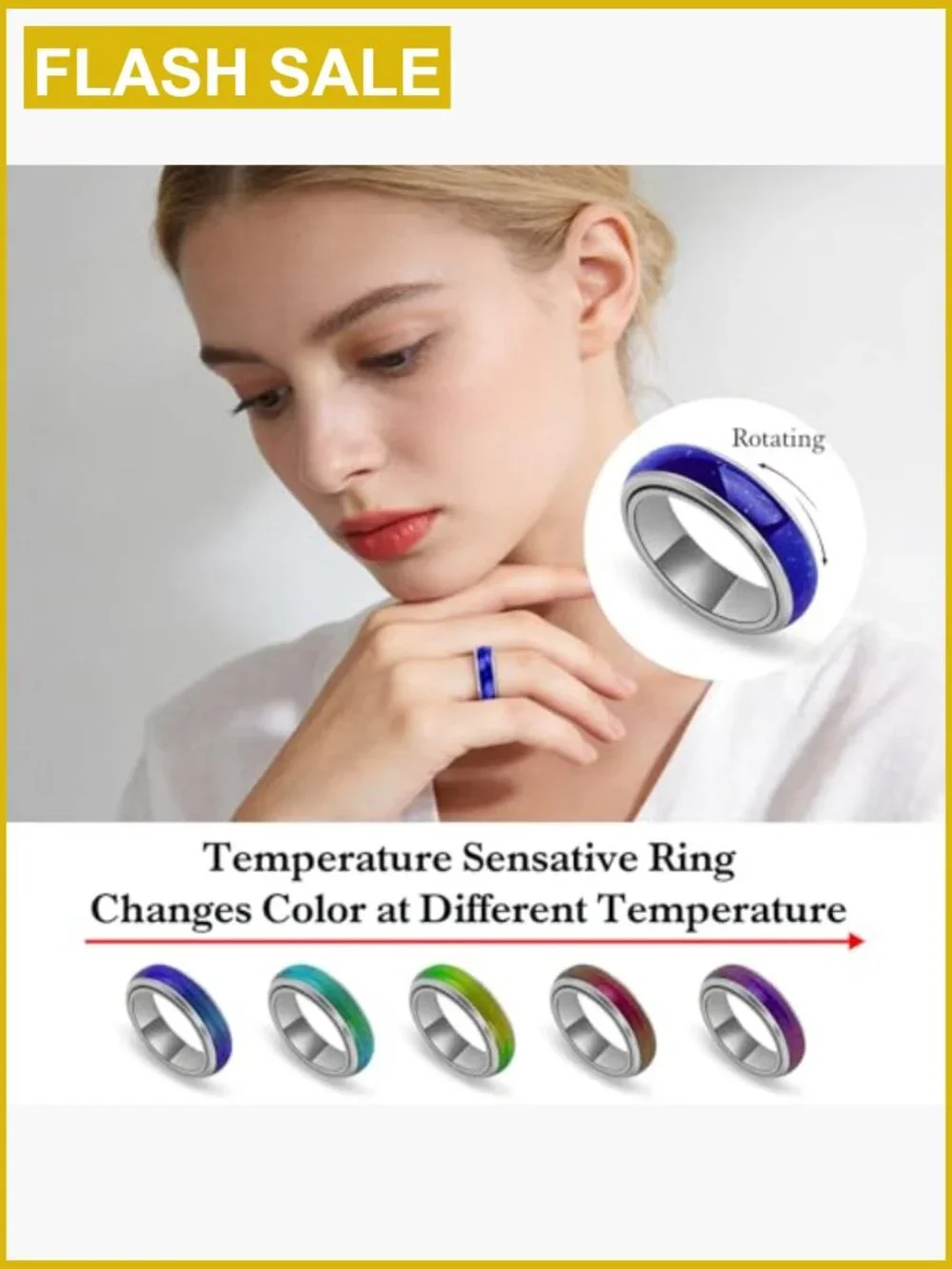 Stainless Steel Mood Fidget Spinner Ring for Anxiety Stress Relief